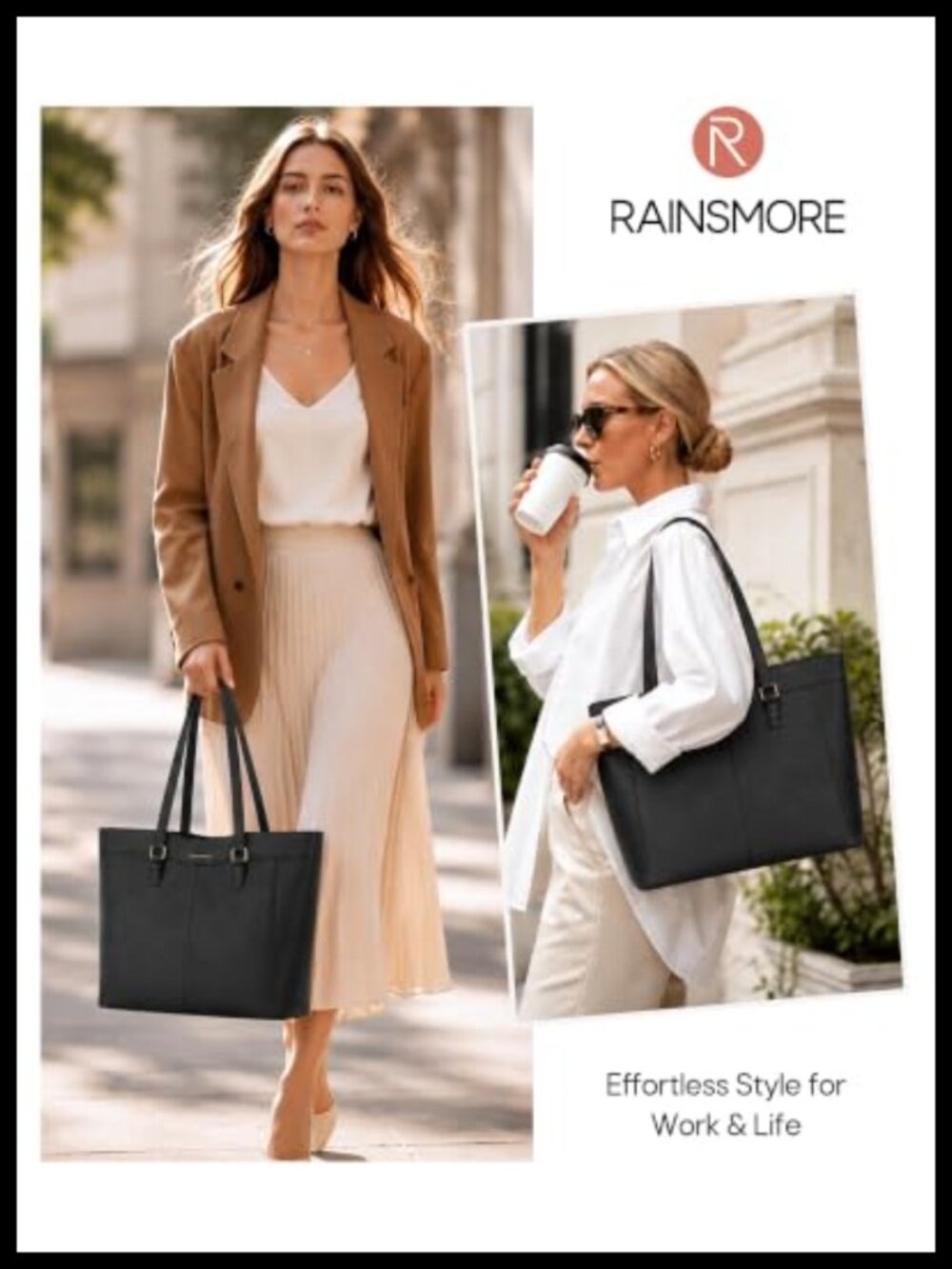 Large PU Leather Tote Bag Structured Work Shoulder Bag Fits 14" Laptop - Picture 2 of 5